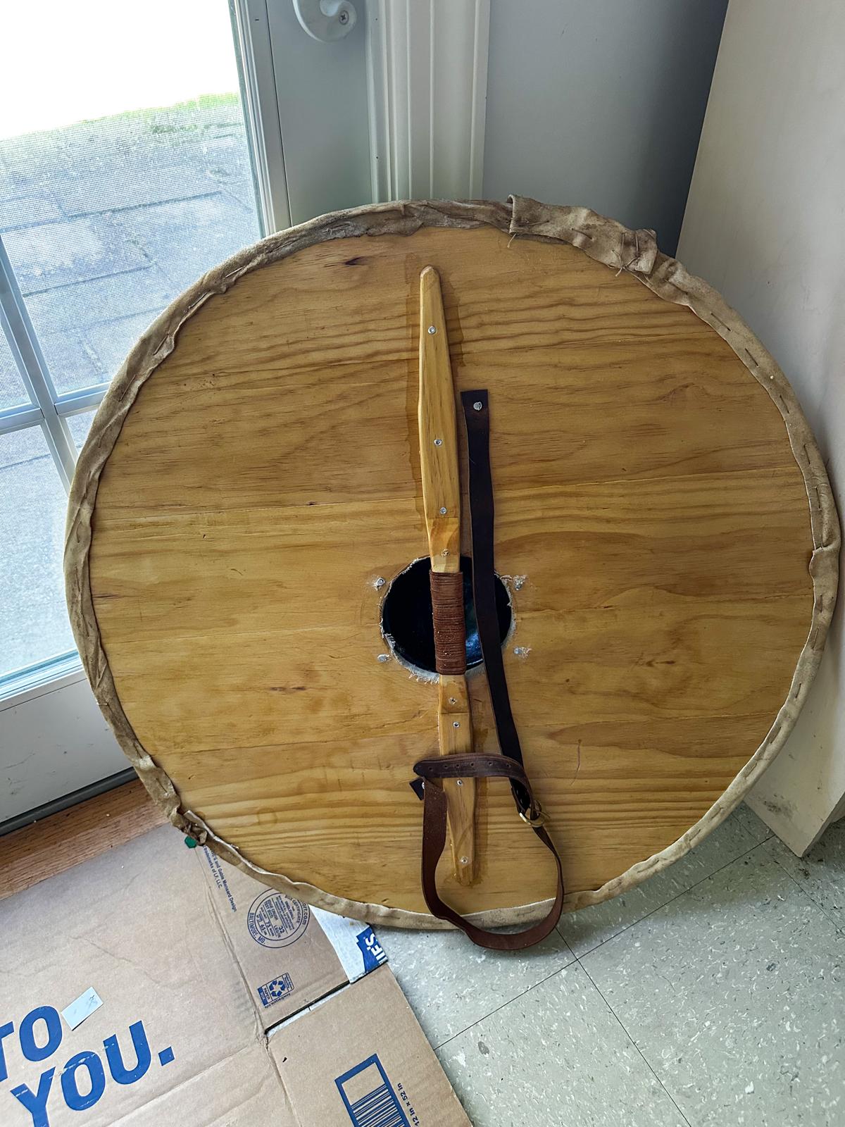 The backside of a handmade Viking shield
